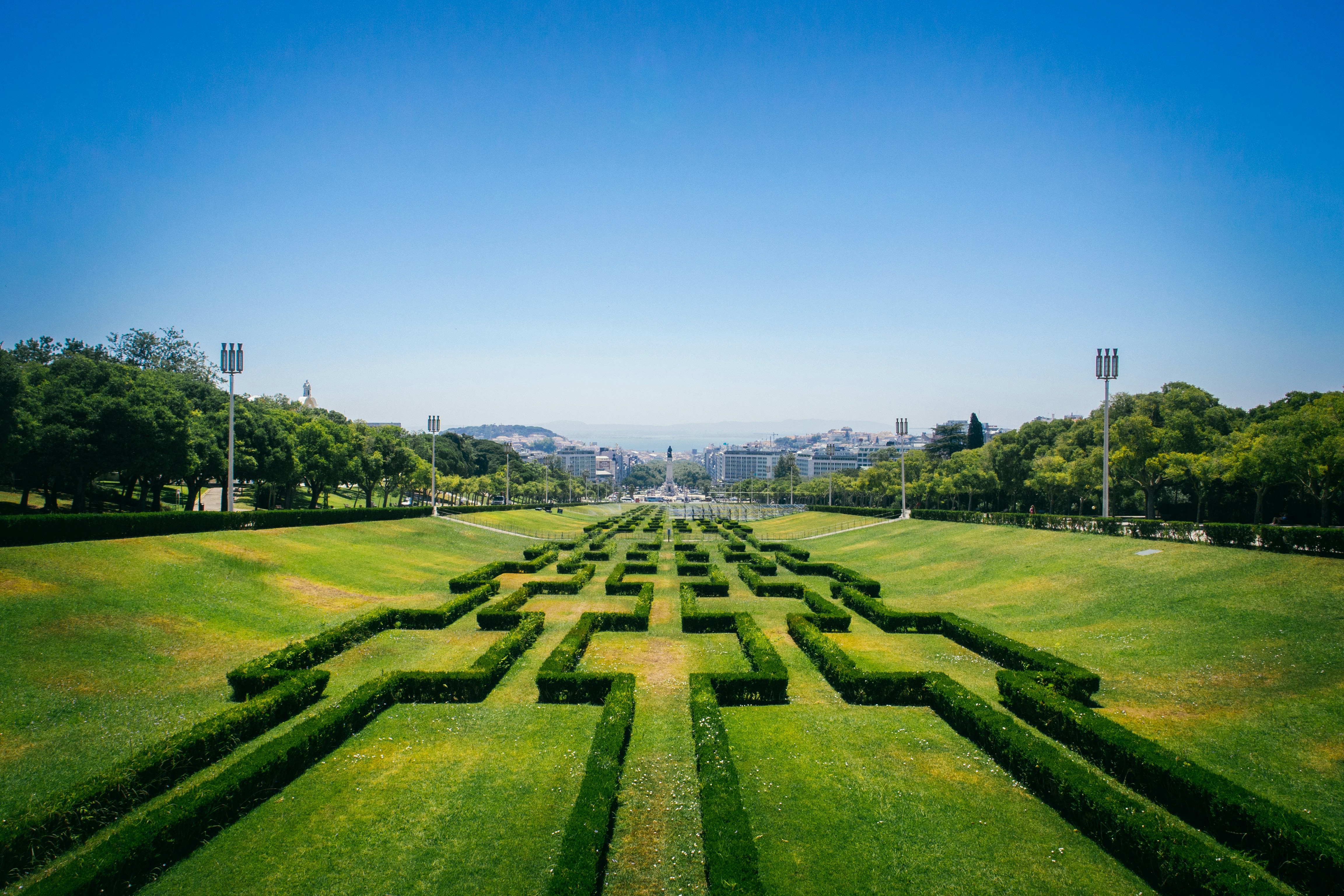Aerial view of Parque Eduardo VII gardens in Lisbon